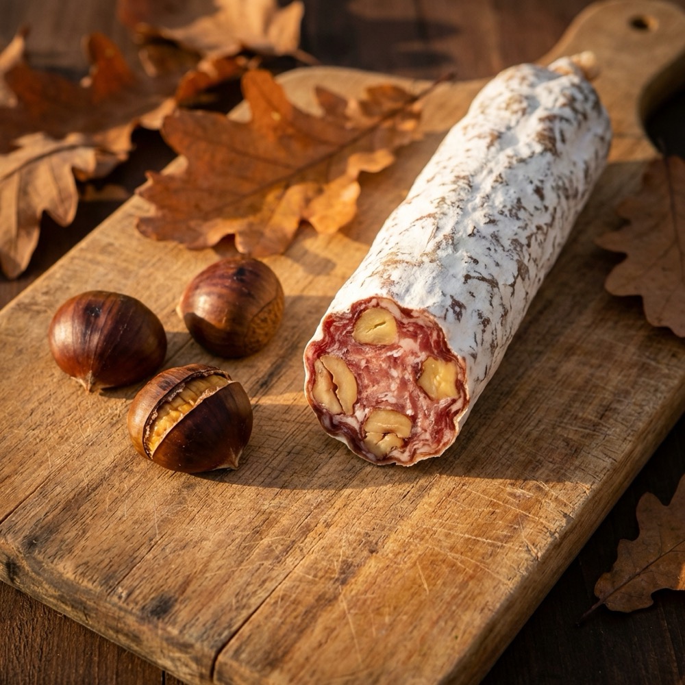Luftgetrocknete französische Salami mit Kastanie