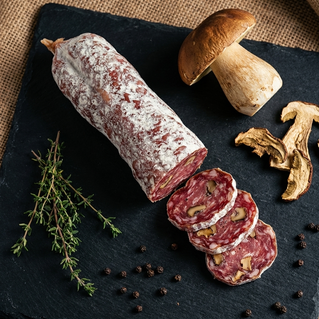 Luftgetrocknete französische Salami mit Steinpilz