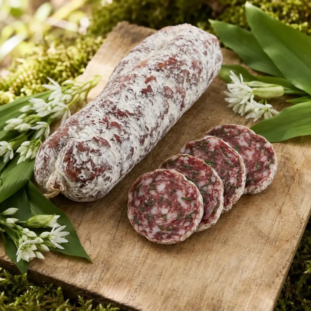 Luftgetrocknete französische Salami mit Bärlauch