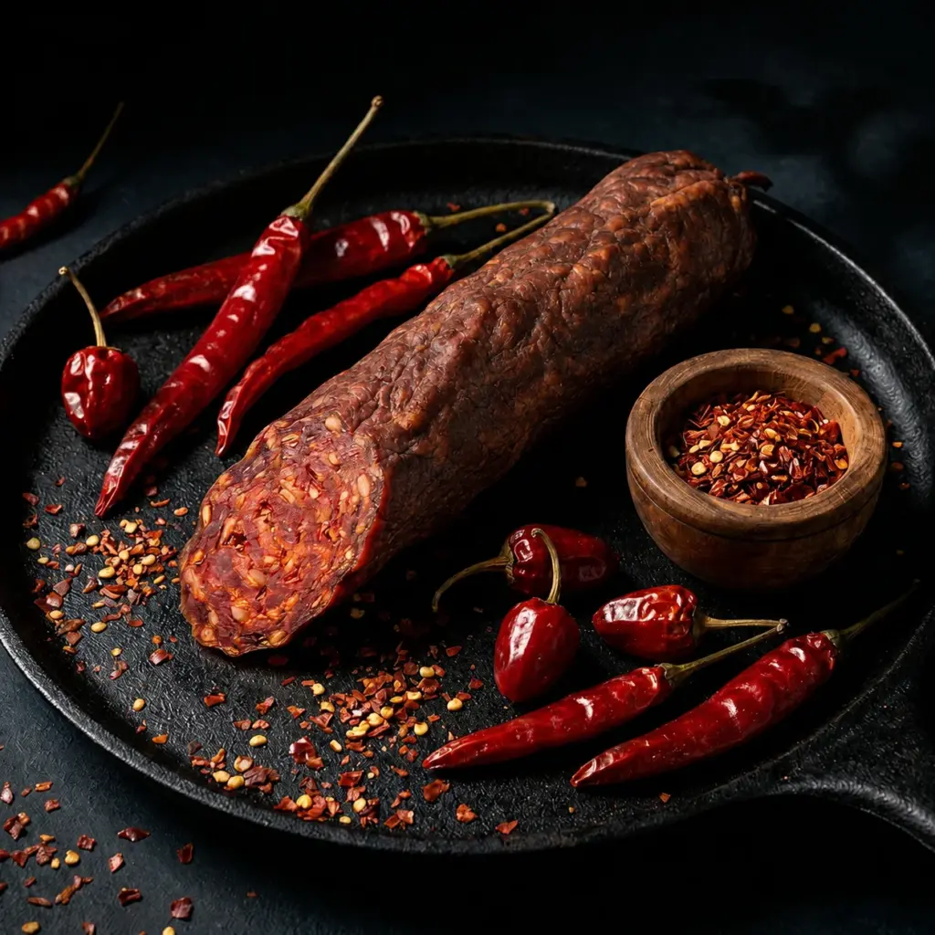 Luftgetrocknete französische Salami mit Chili