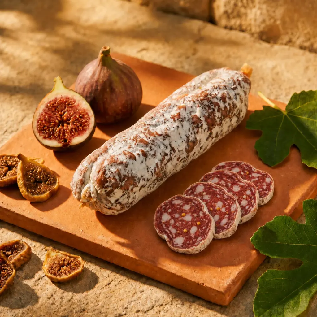 Luftgetrocknete französische Salami mit Feige