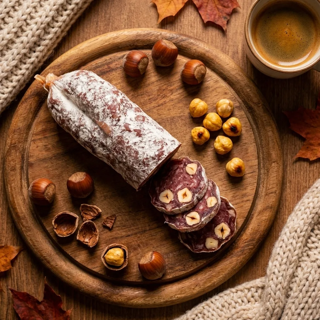 Luftgetrocknete französische Salami mit Haselnüssen