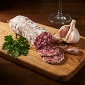 Luftgetrocknete französische Salami mit Knoblauch