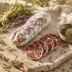 Luftgetrocknete französische Salami mit Kräutern der Provence