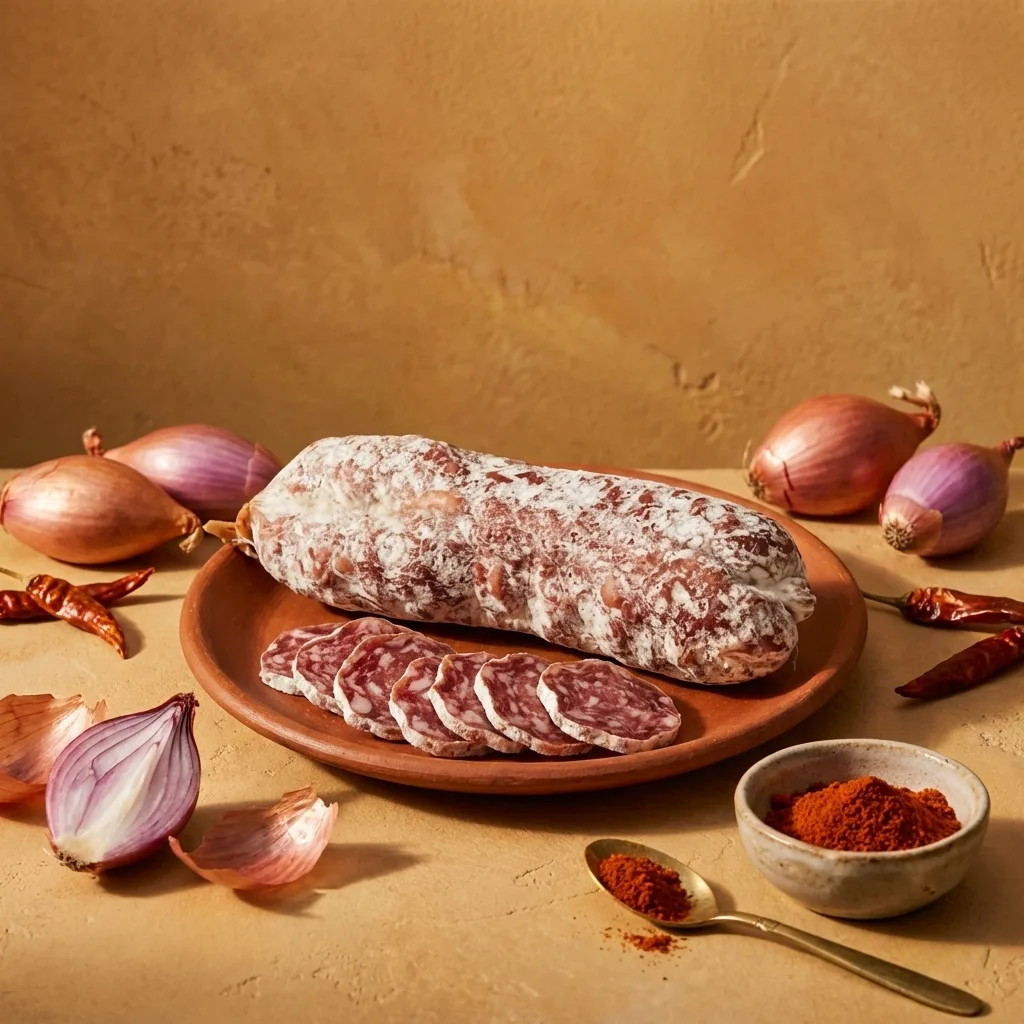 Luftgetrocknete französische Salami mit Schalotten und Cayenne